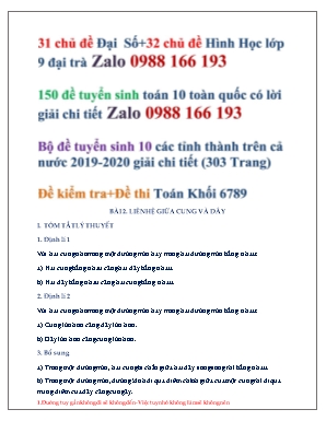Bài tập Hình học Lớp 9 - Bài 2 Liên hệ giữa cung và dây